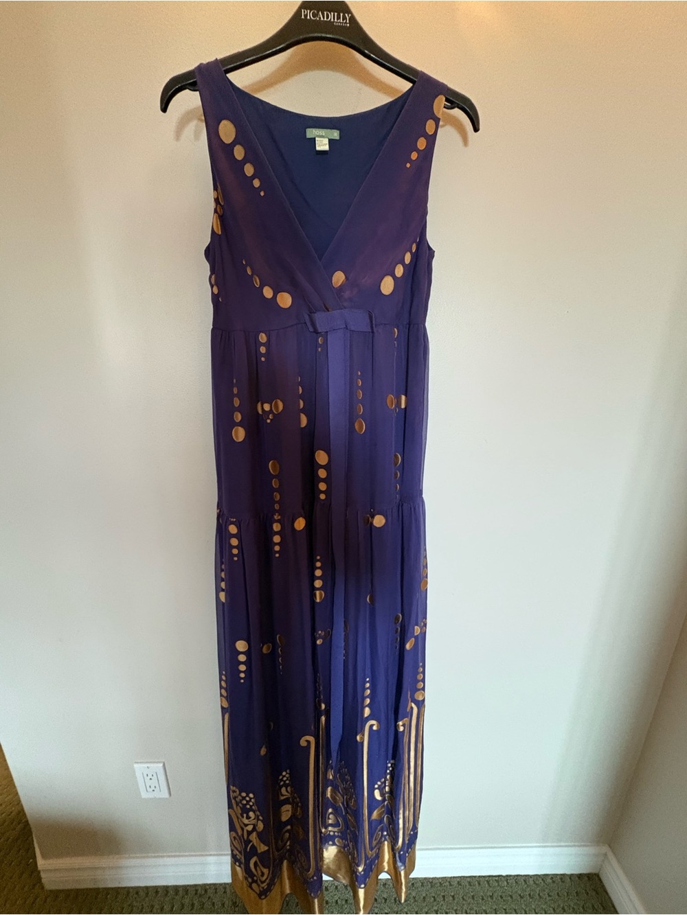 64% Silk Hoss intropia dress Sleeveless Purple Maxi Dress with Gold Dot